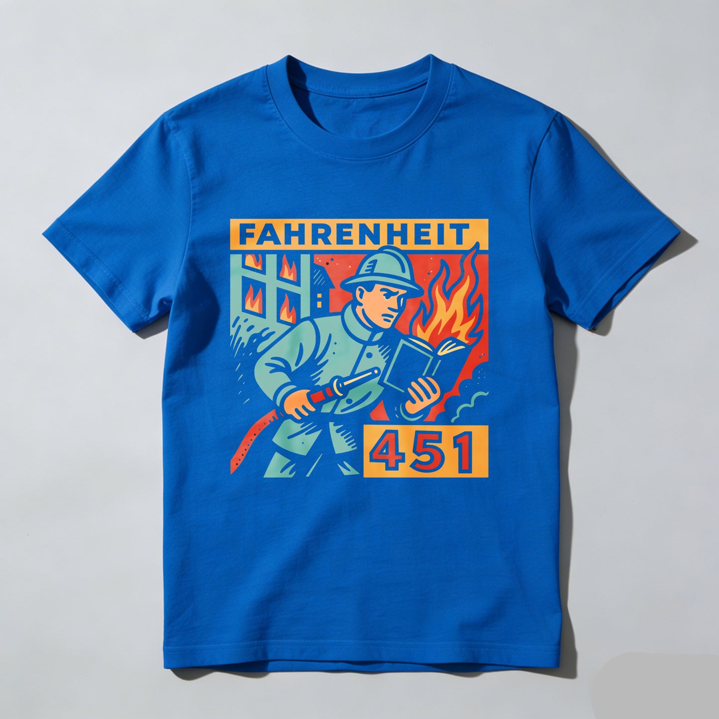 Wardrobecart Fireman Holding Book With Flames Behind Unisex Classic T-shirt