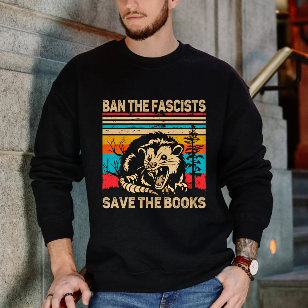 Wardrobecart Ban The Fascists Save The Books Opossum Vintage Design Unisex Classic Sweatshirt