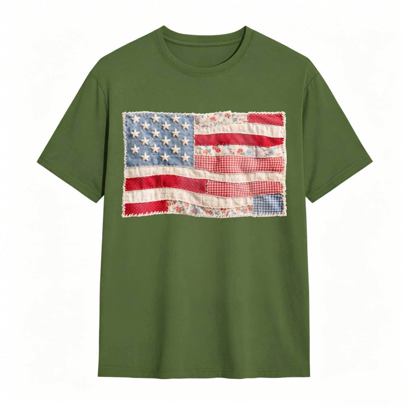 (FAUX PATCHWORK-PRINT) Comfort Colors Retro American Flag Shirt