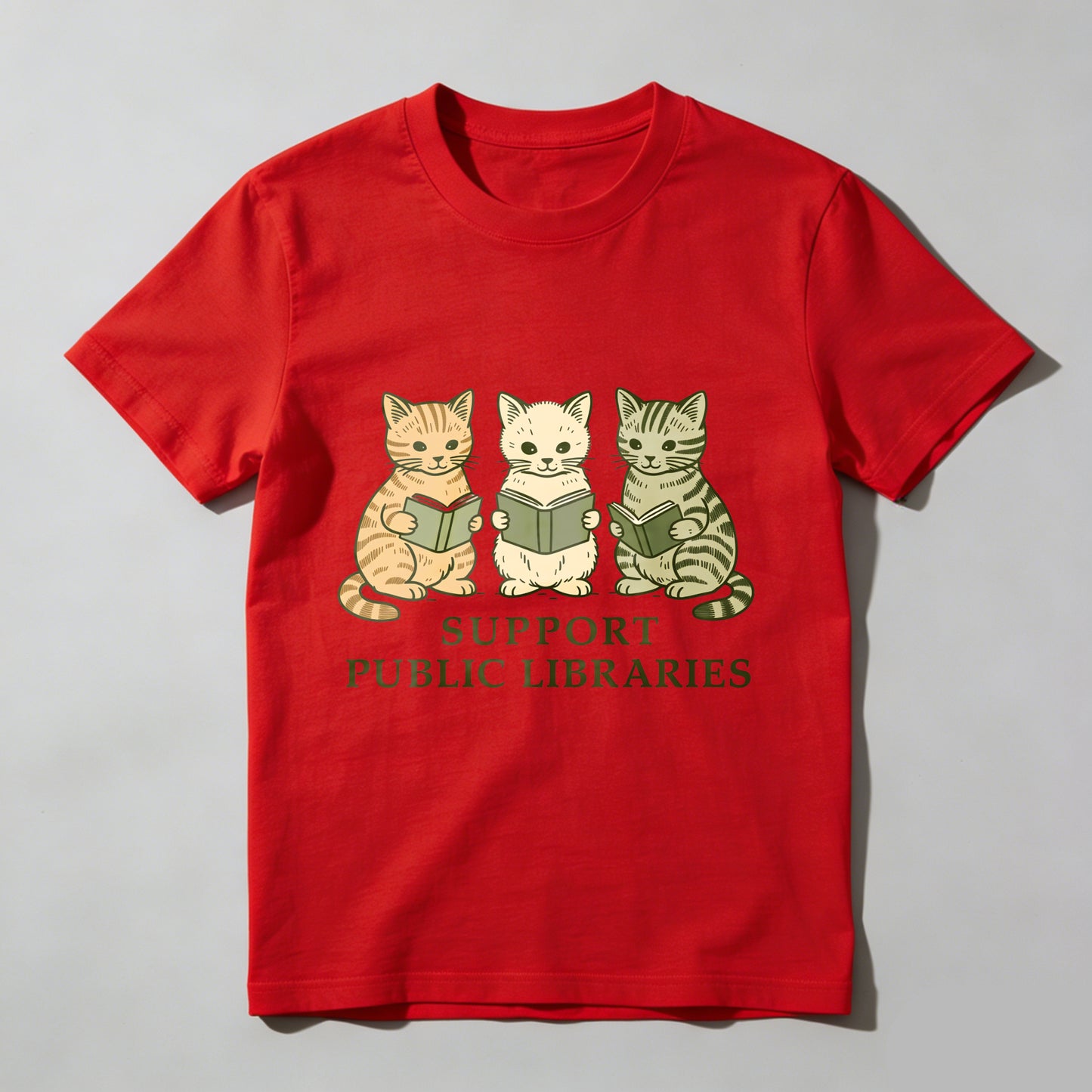 Wardrobecart Three Cats Reading Books Support Public Libraries Unisex Classic T-shirt