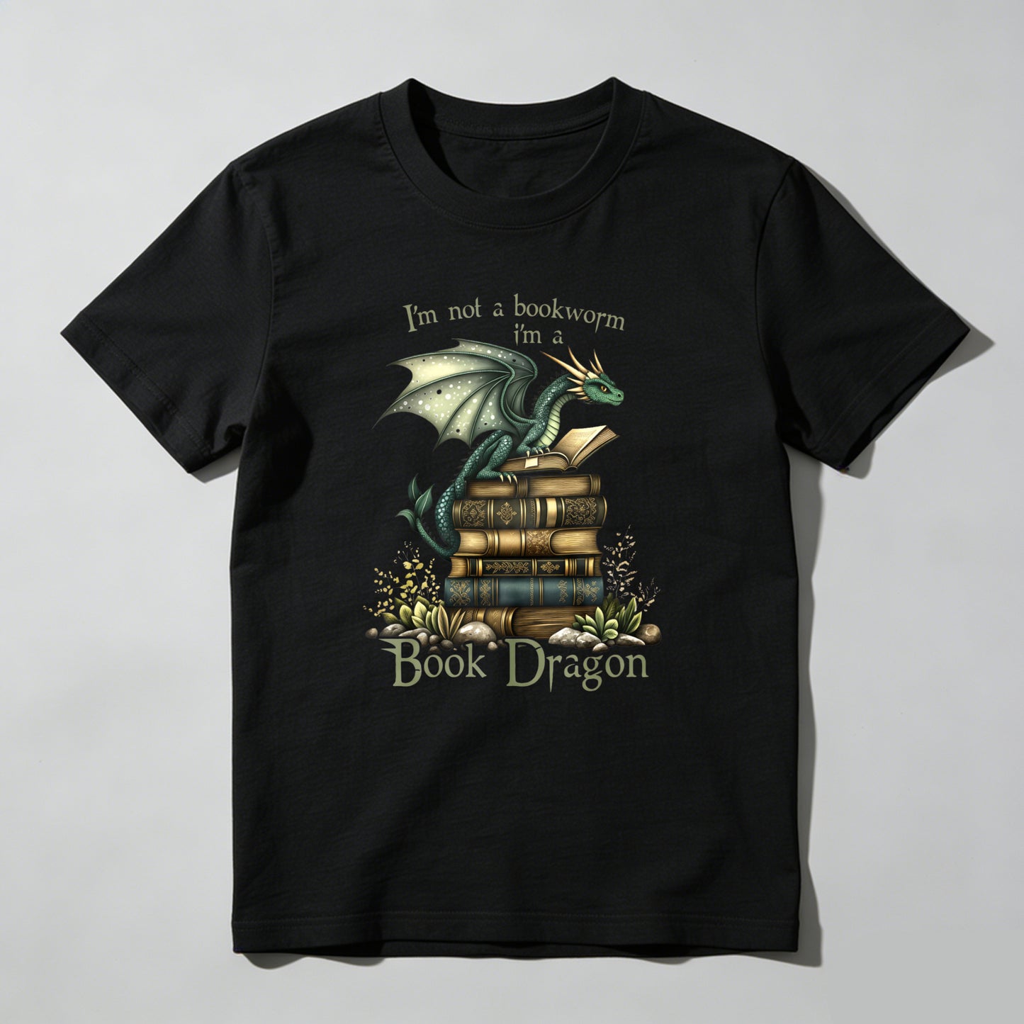 Wardrobecart Dragon Perched On Books With Text Above And Below Unisex Classic T-shirt