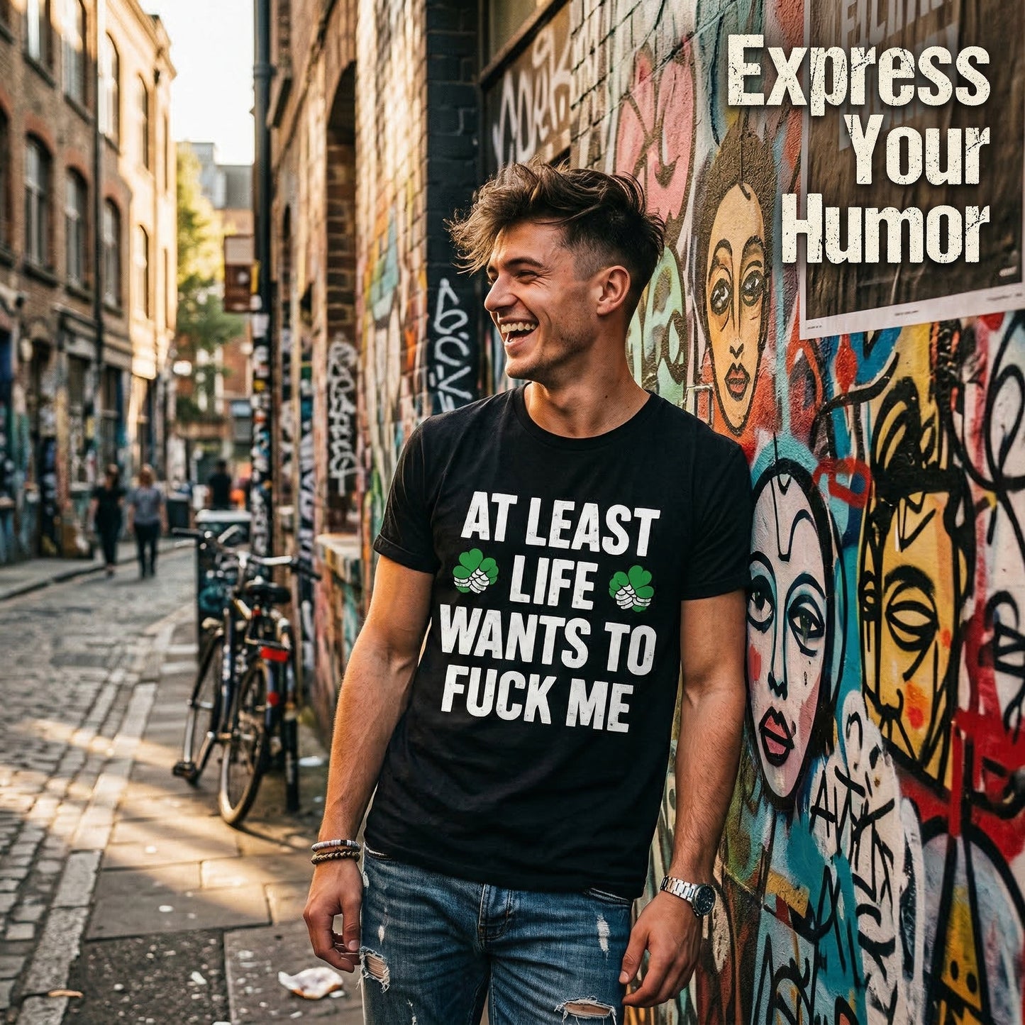 St. Patrick's Day Funny T-Shirt for Men Women, At Least Life Wants To F Me Shamrock Graphic Tee, Irish Humor Novelty Gift Top