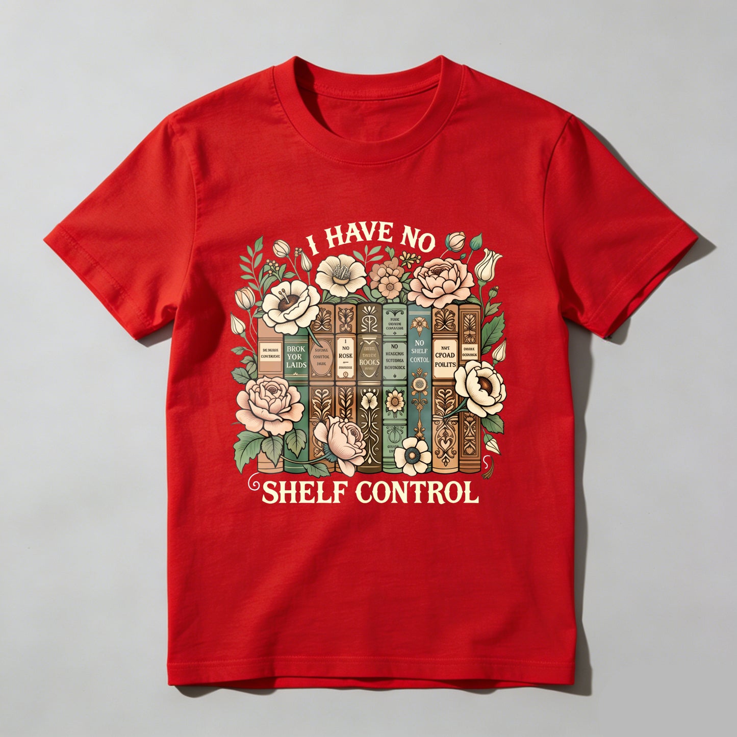 Wardrobecart Floral Bookshelf Design With Vintage Books And Roses Unisex Classic T-shirt