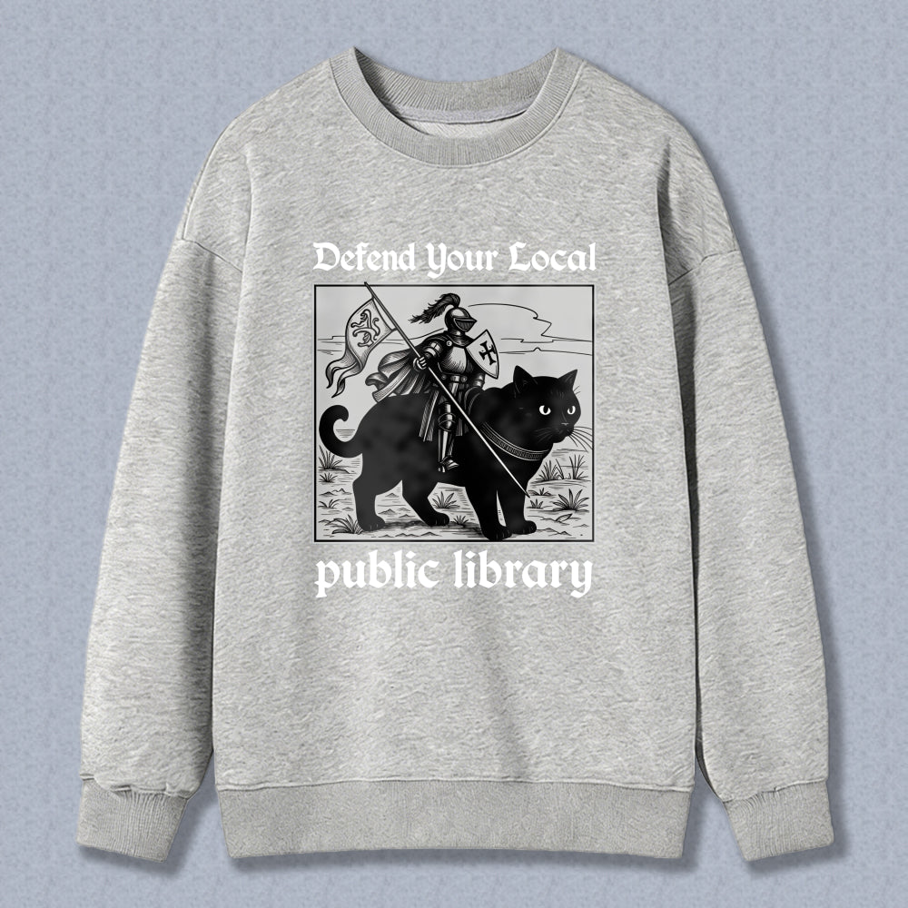 Wardrobecart Knight Cat With Flag And Shield Public Library Unisex Classic Sweatshirt