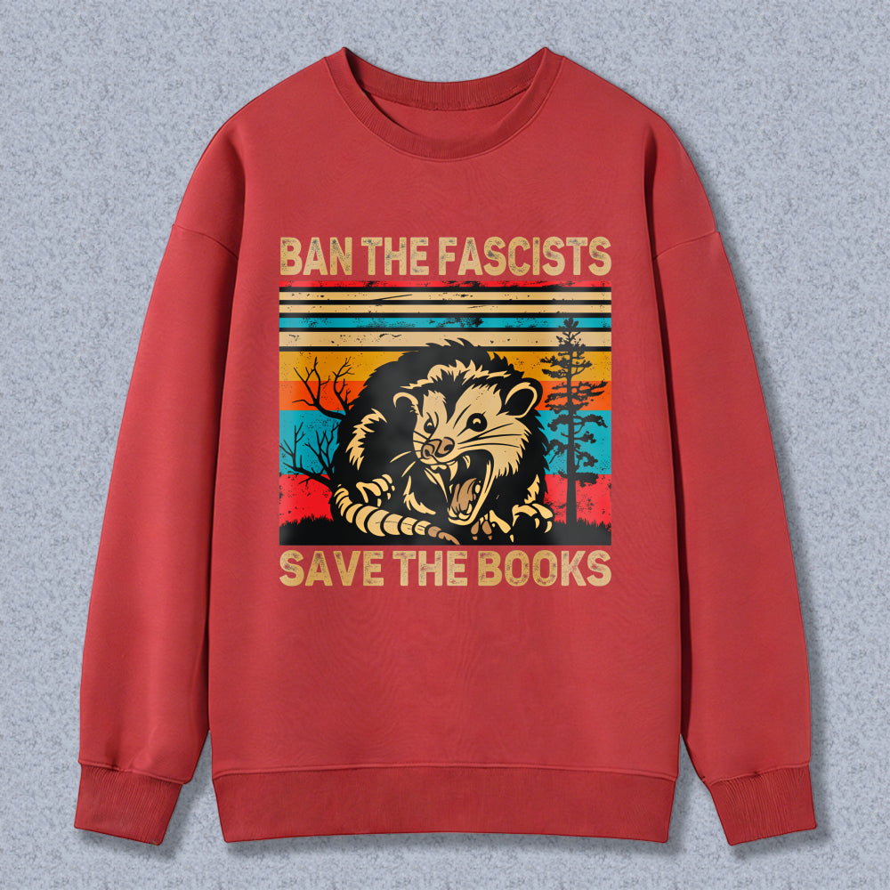 Wardrobecart Ban The Fascists Save The Books Opossum Vintage Design Unisex Classic Sweatshirt