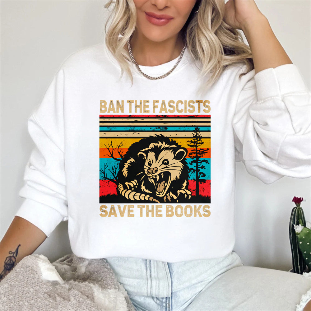 Wardrobecart Ban The Fascists Save The Books Opossum Vintage Design Unisex Classic Sweatshirt