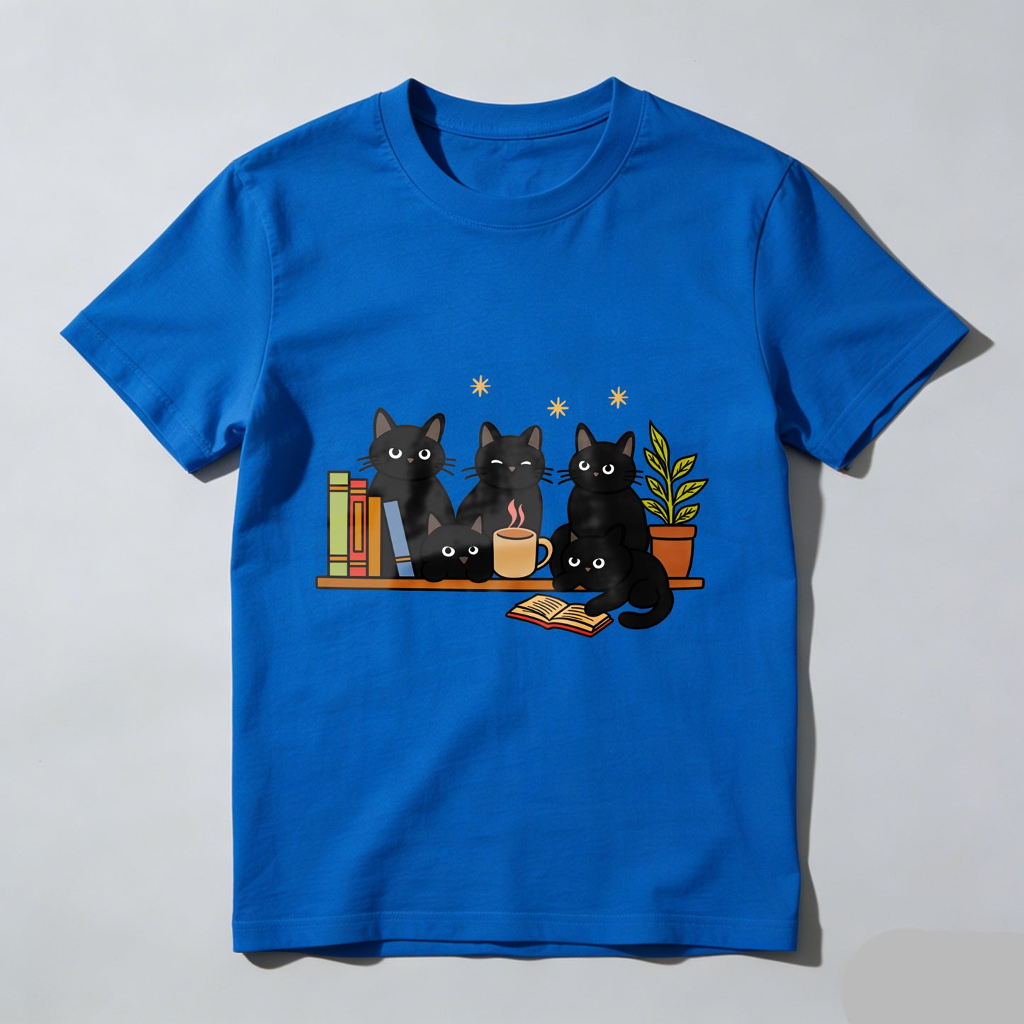 Wardrobecart Cats Books Coffee Plant Stars Unisex Classic T-shirt