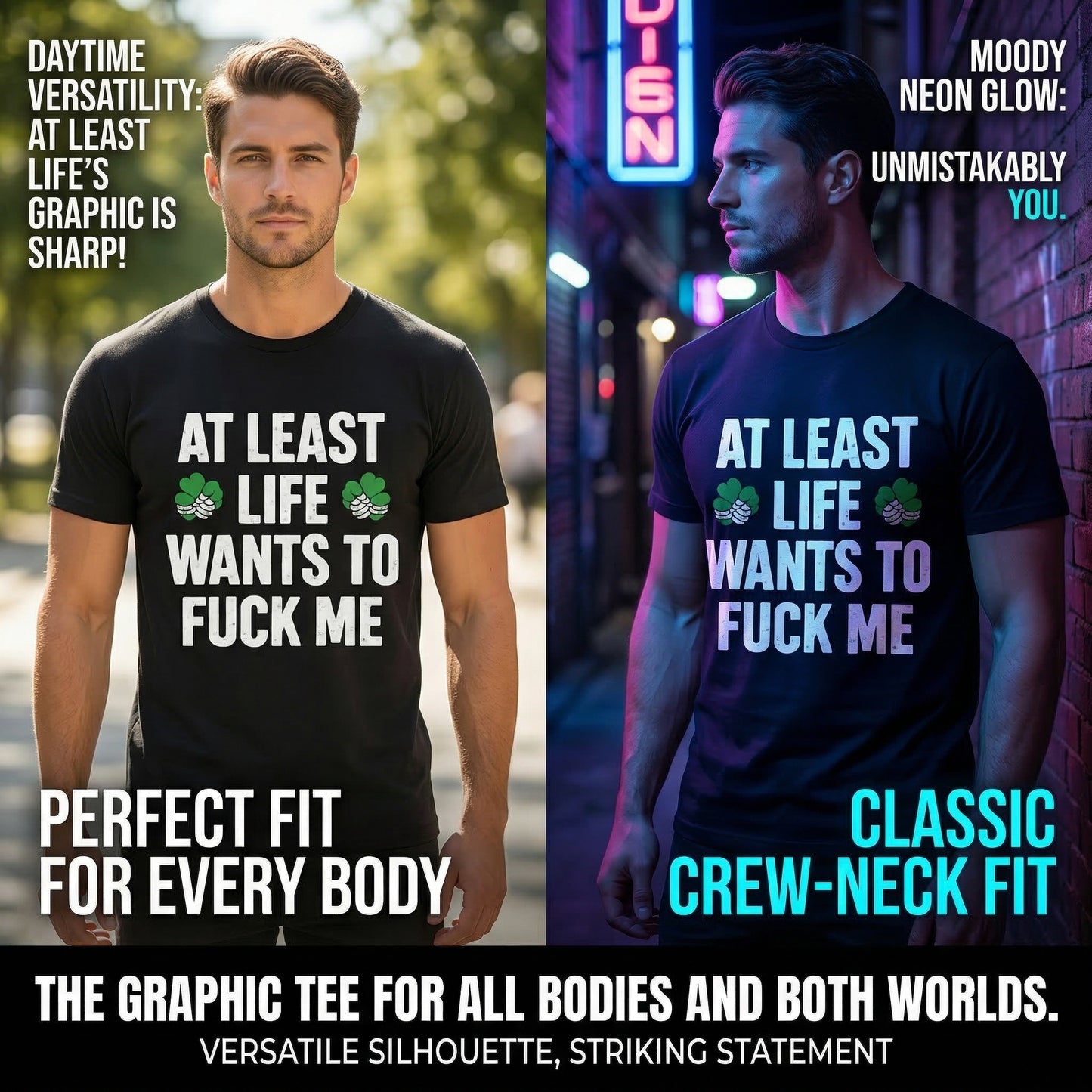 St. Patrick's Day Funny T-Shirt for Men Women, At Least Life Wants To F Me Shamrock Graphic Tee, Irish Humor Novelty Gift Top