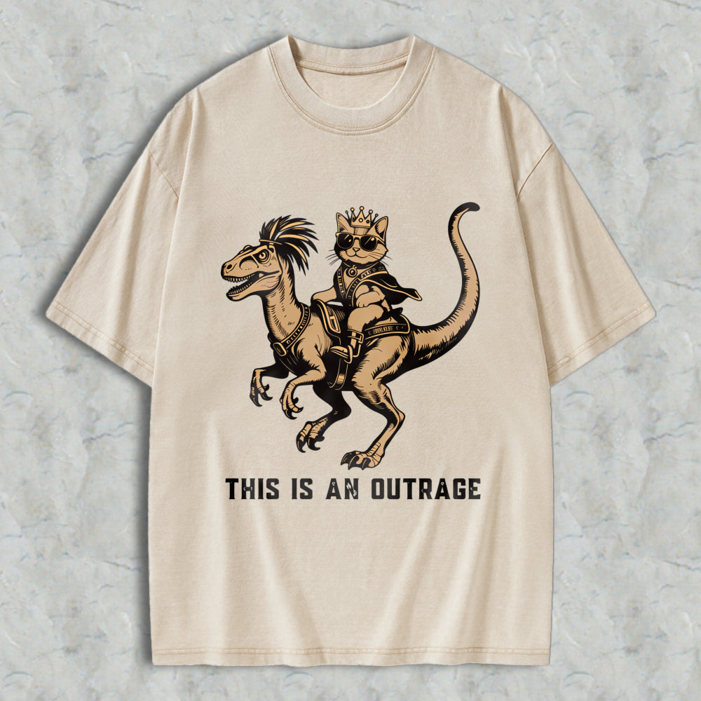 Wardrobecart Cat King Riding Dinosaur With Crown And Sunglasses Unisex Washed T-shirt