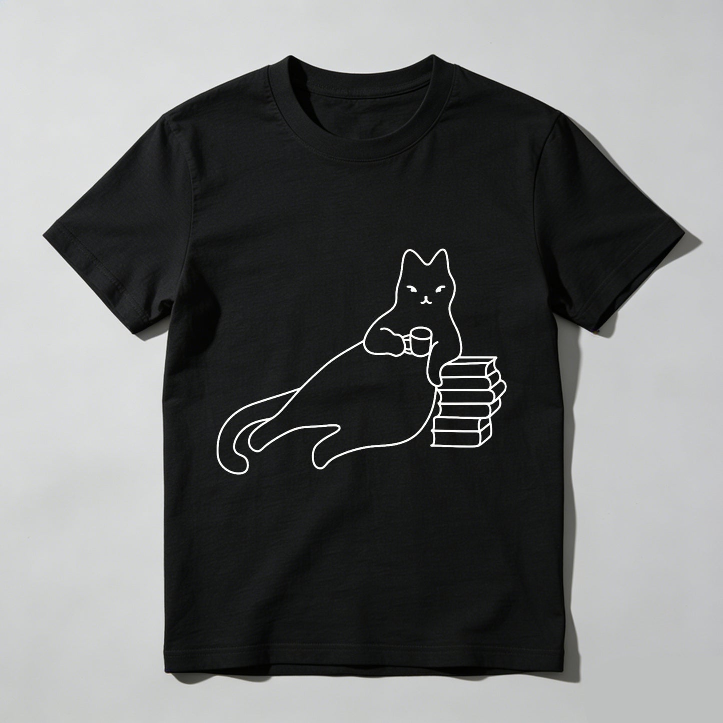 Wardrobecart Cat Holding Book Stack With Coffee Cup Unisex Classic T-shirt