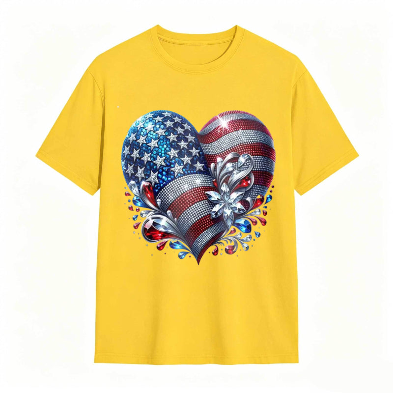 American Flag Heart Design Cotton Casual T-shirt