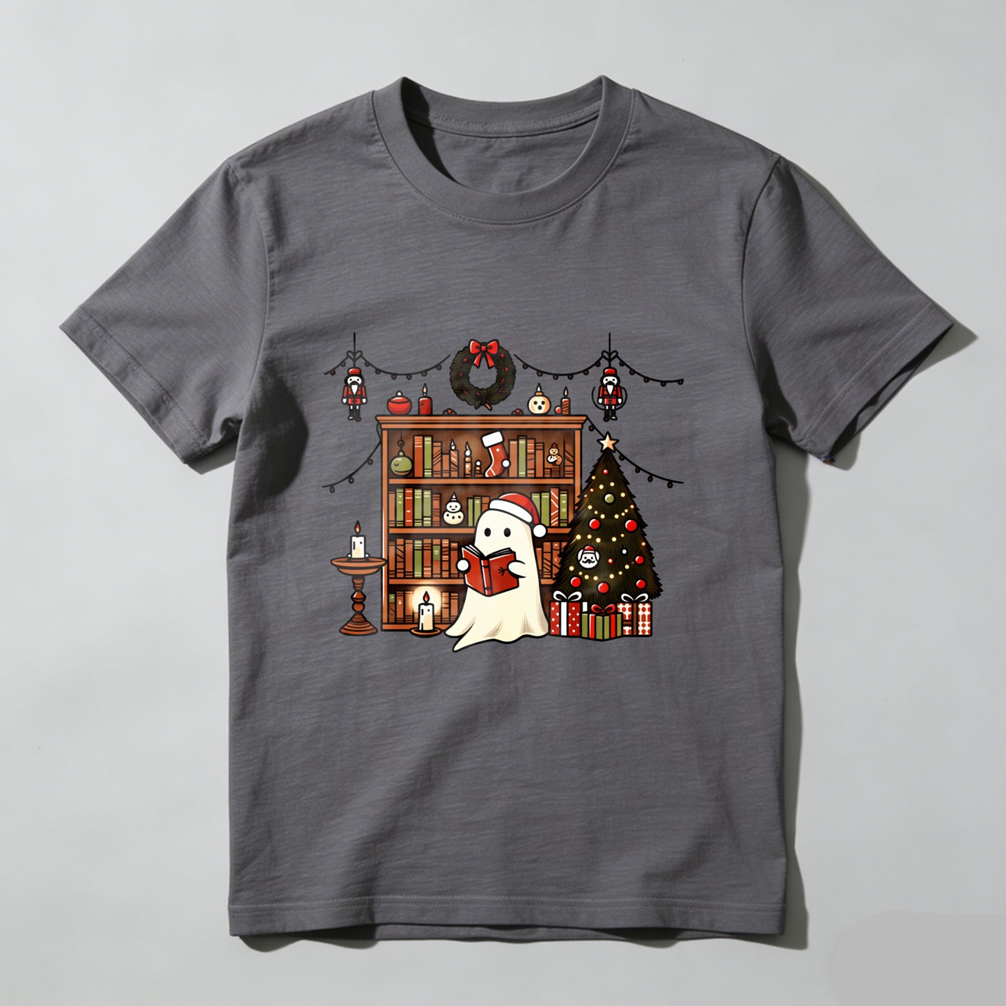 Wardrobecart Ghost Reading Book Christmas Tree Shelf Decorations Unisex Classic T-shirt