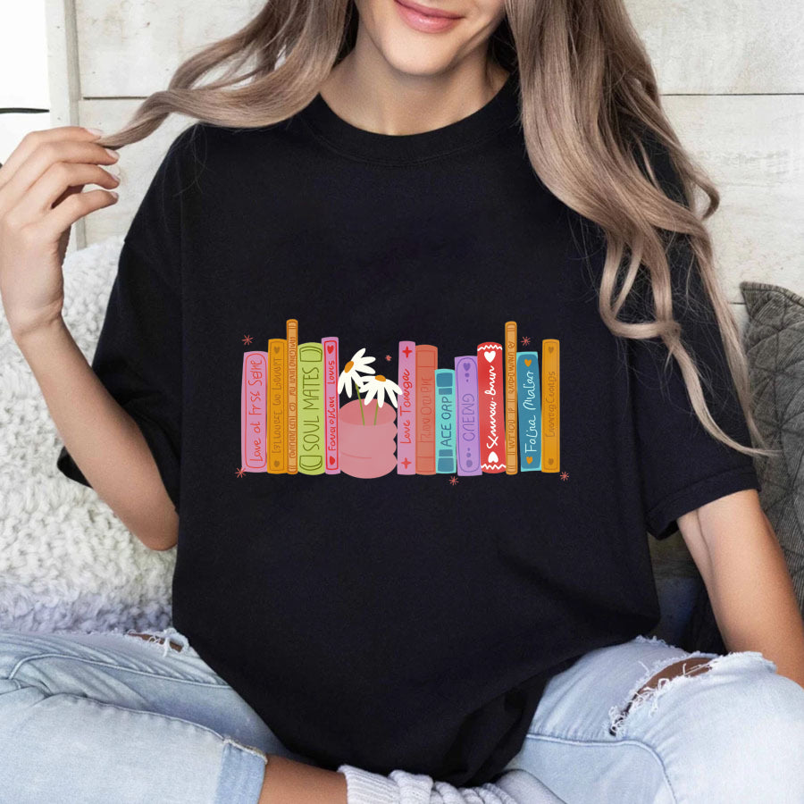 Wardrobecart Colorful Bookshelf With Potted Plant Unisex Classic T-shirt