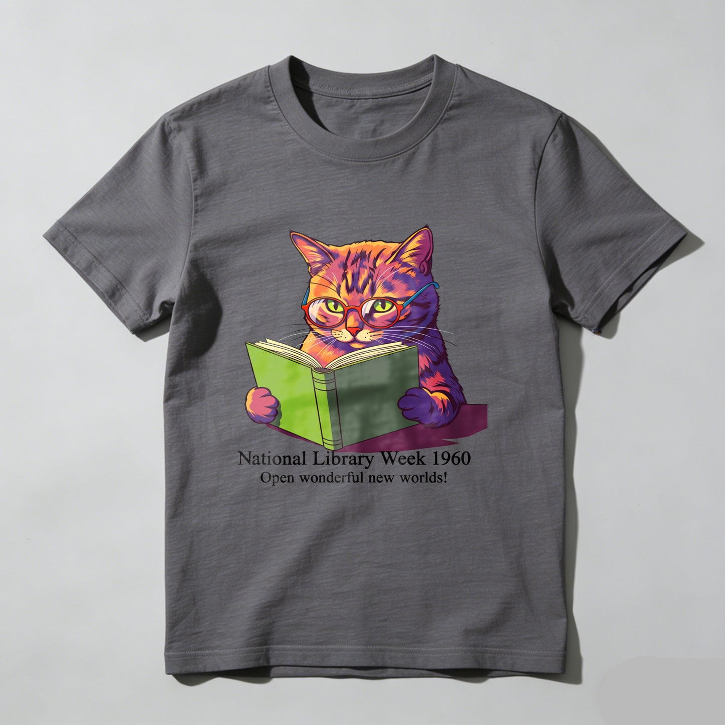 Wardrobecart Cat Reading Book National Library Week 1960 Unisex Classic T-shirt 100% cotton