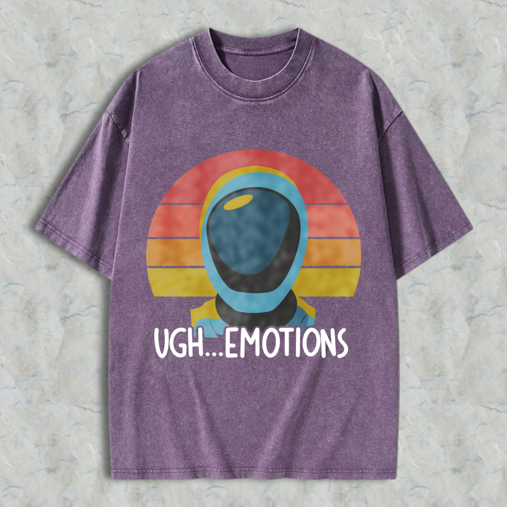 Wardrobecart Astronaut Helmet With Retro Sunset And Text Ugh Emotions Unisex Washed T-shirt