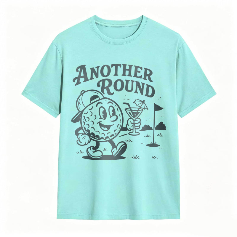 Golf Ball Character Holding Cocktail And Flag On Golf Course Another Round Text Unisex Classic T-shirt