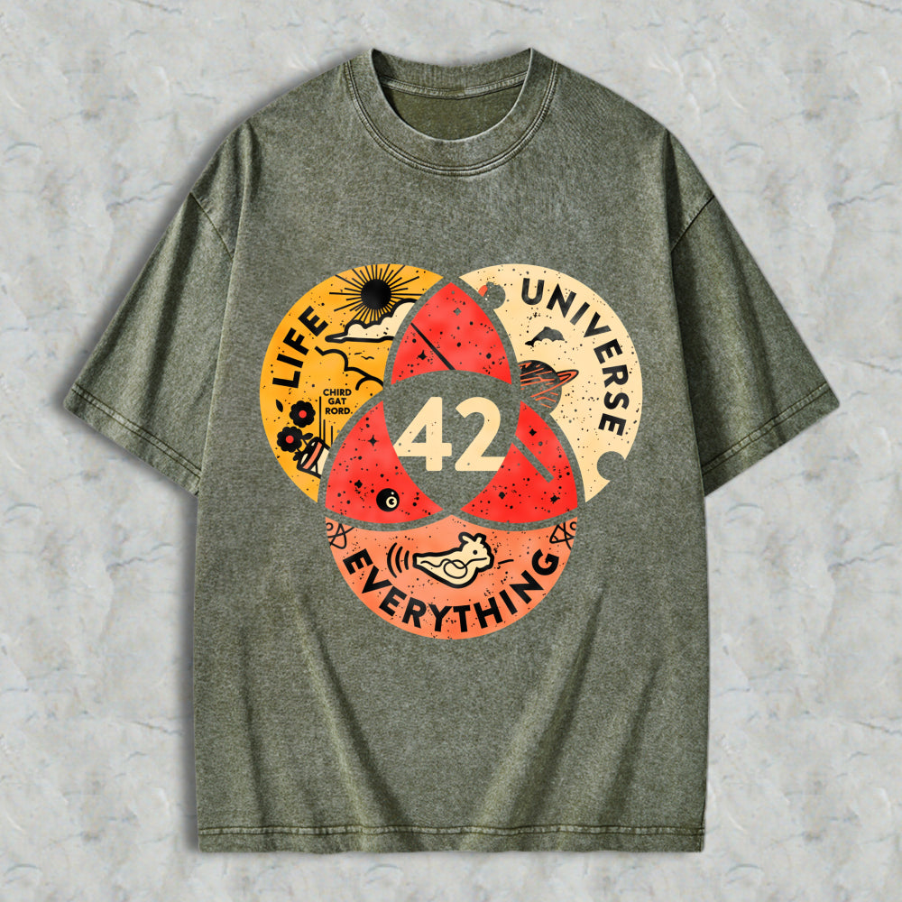 Wardrobecart Venn Diagram Life Universe Everything 42 Unisex Washed T-shirt