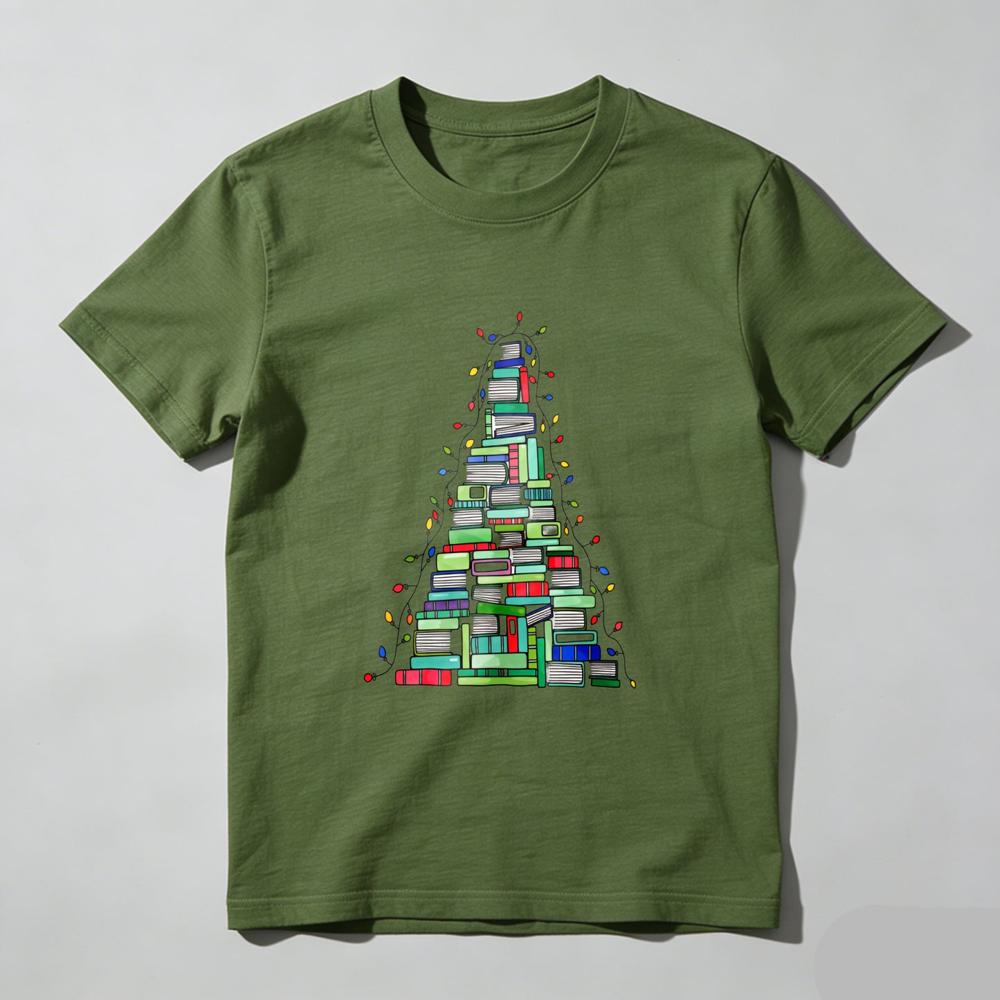 Wardrobecart Books Stacked Into Christmas Tree Shape Unisex Classic T-shirt