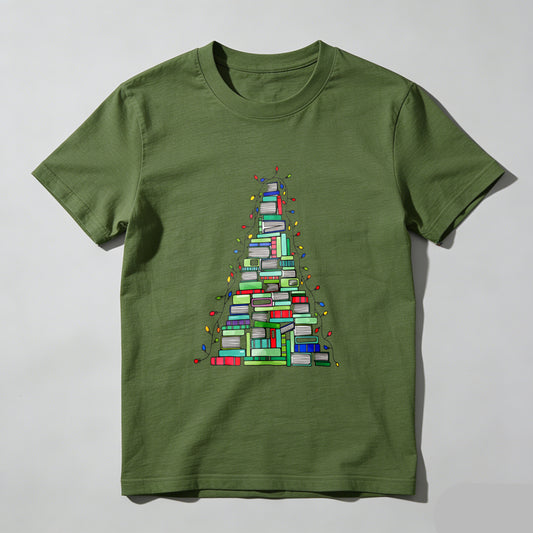 Wardrobecart Books Stacked Into Christmas Tree Shape Unisex Classic T-shirt