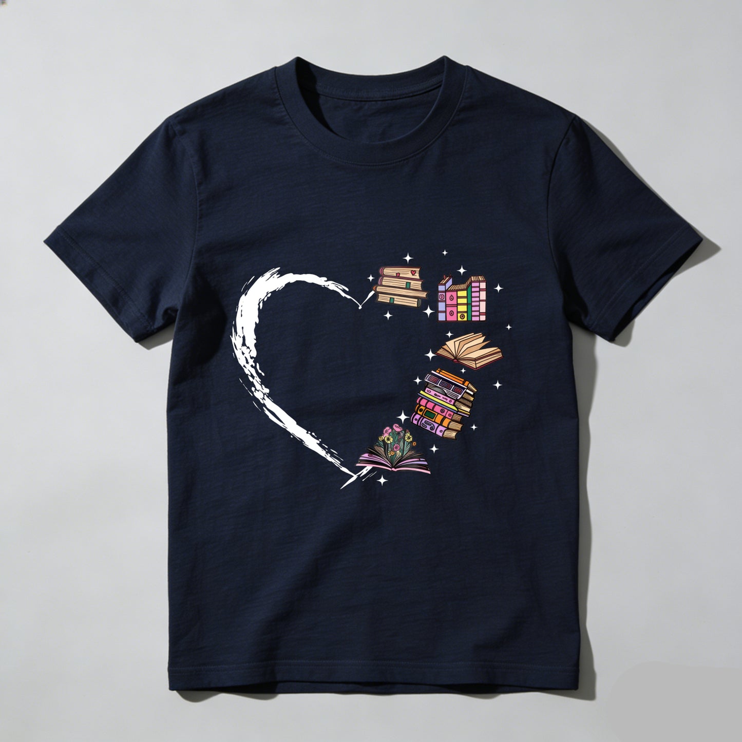 Wardrobecart Heart Books Stack Flowers Stars Unisex Classic T-shirt