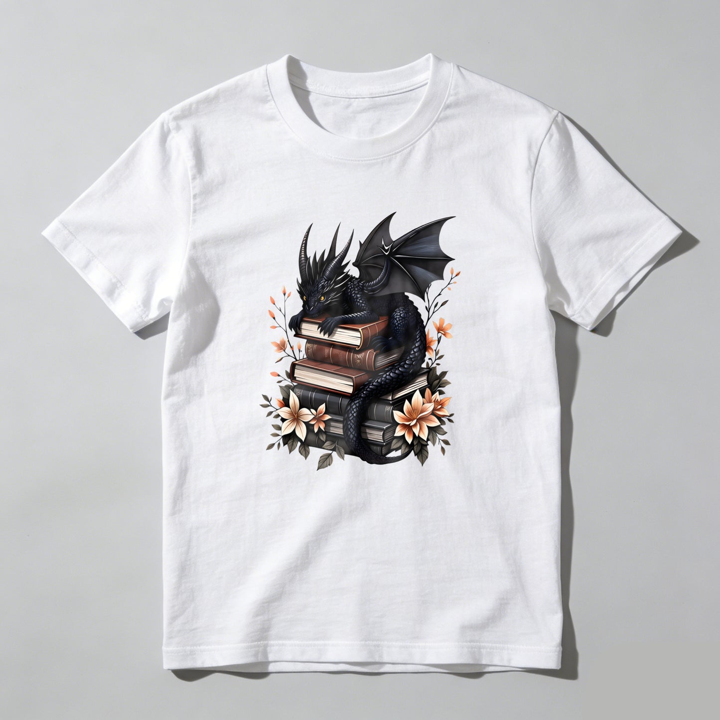 Wardrobecart Dragon Reading Books With Flowers Unisex Classic T-shirt