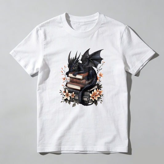 Wardrobecart Dragon Reading Books With Flowers Unisex Classic T-shirt