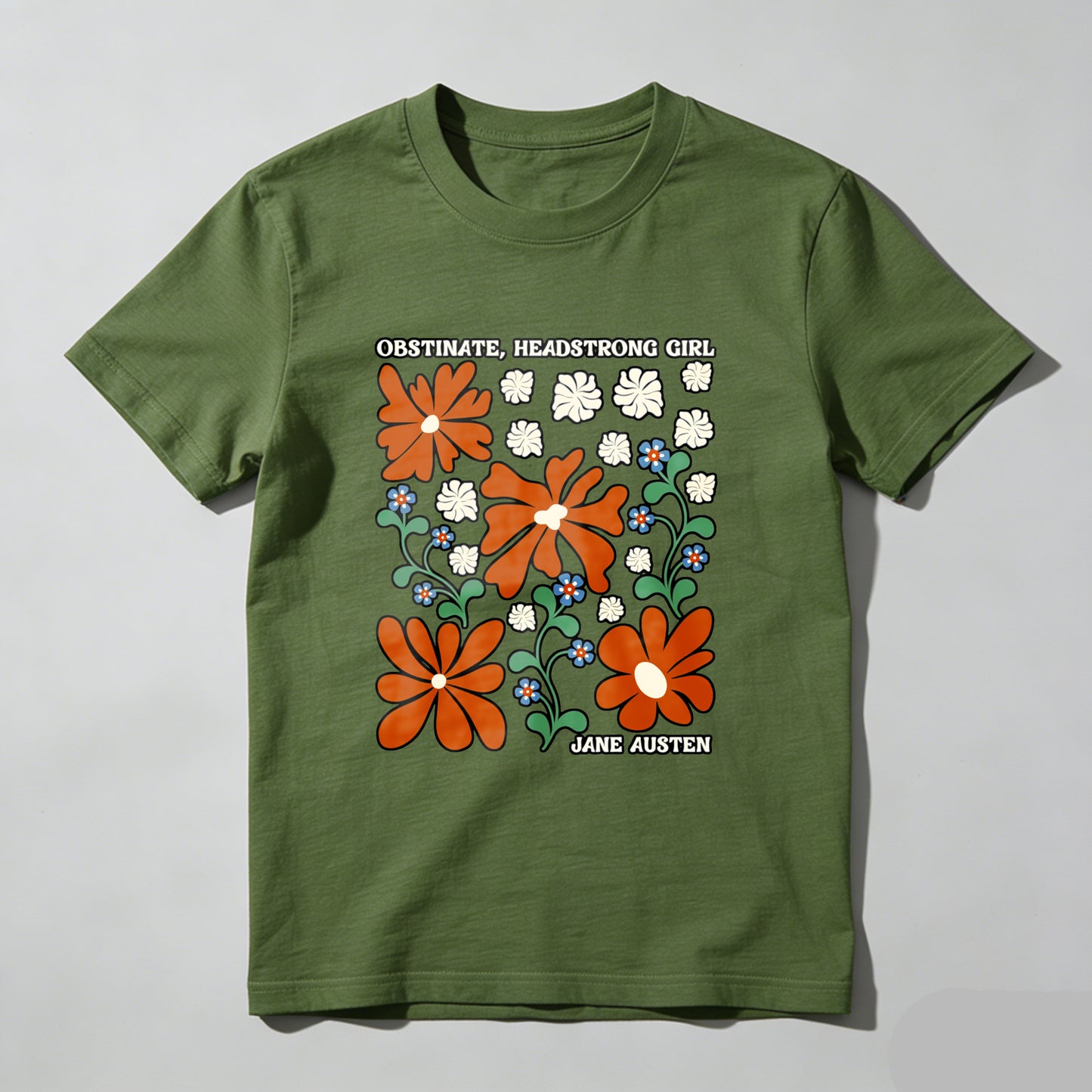 Wardrobecart Obstinate Headstrong Girl Jane Austen Floral Pattern Unisex Classic T-shirt