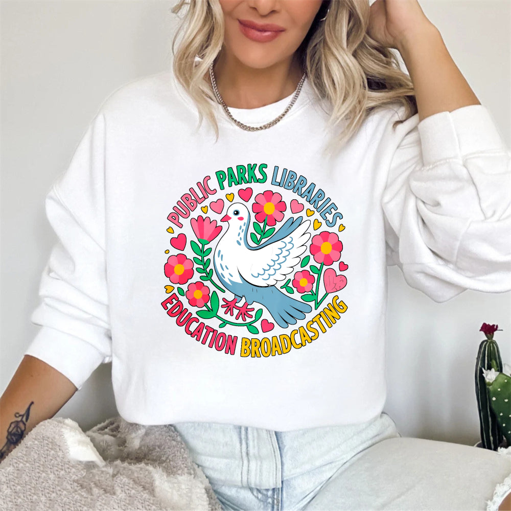 Wardrobecart Peace Dove With Flowers And Hearts Public Parks Libraries Education Broadcasting Unisex Classic Sweatshirt
