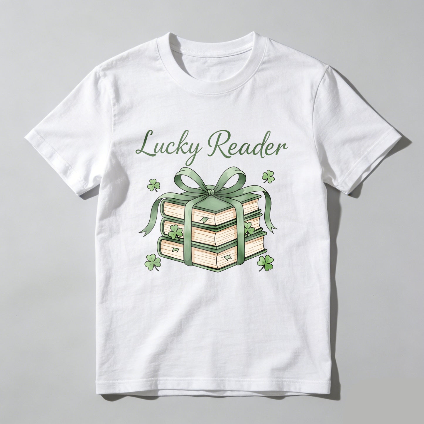 Wardrobecart Lucky Reader Books With Green Ribbon And Shamrocks Unisex Classic T-shirt