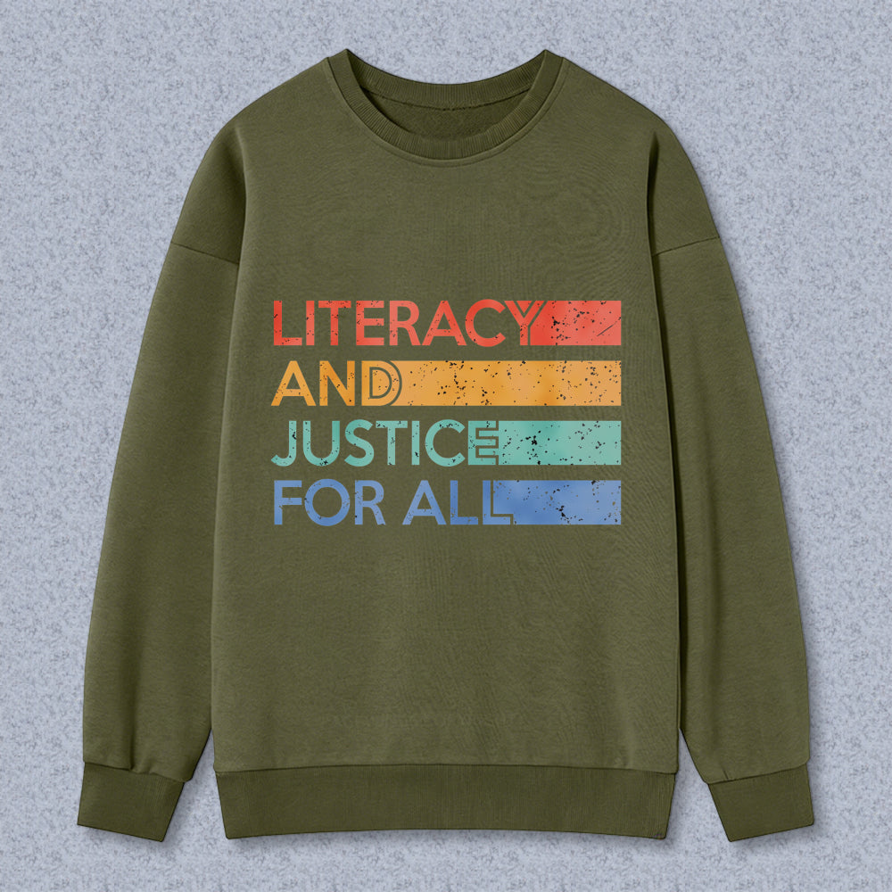 Wardrobecart Literacy And Justice For All Rainbow Text Unisex Classic Sweatshirt