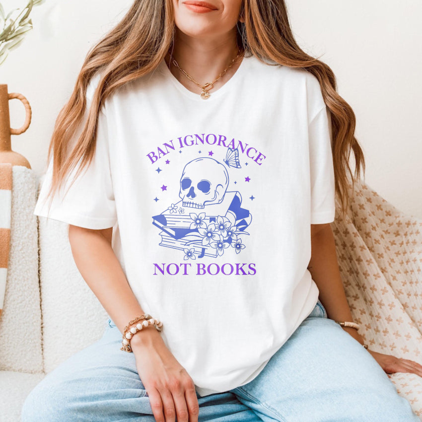 Wardrobecart Ban Ignorance Not Books Skull And Books Unisex Classic T-shirt