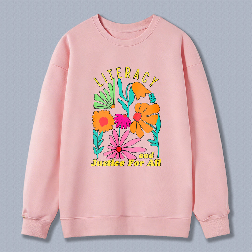Wardrobecart Literacy And Justice For All Floral Design Unisex Classic Sweatshirt