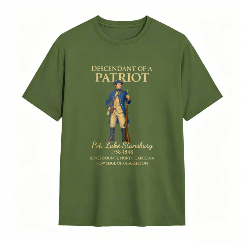 Descendant Of A Patriot Revolutionary War Soldier Portrait With Historical Text T-shirt