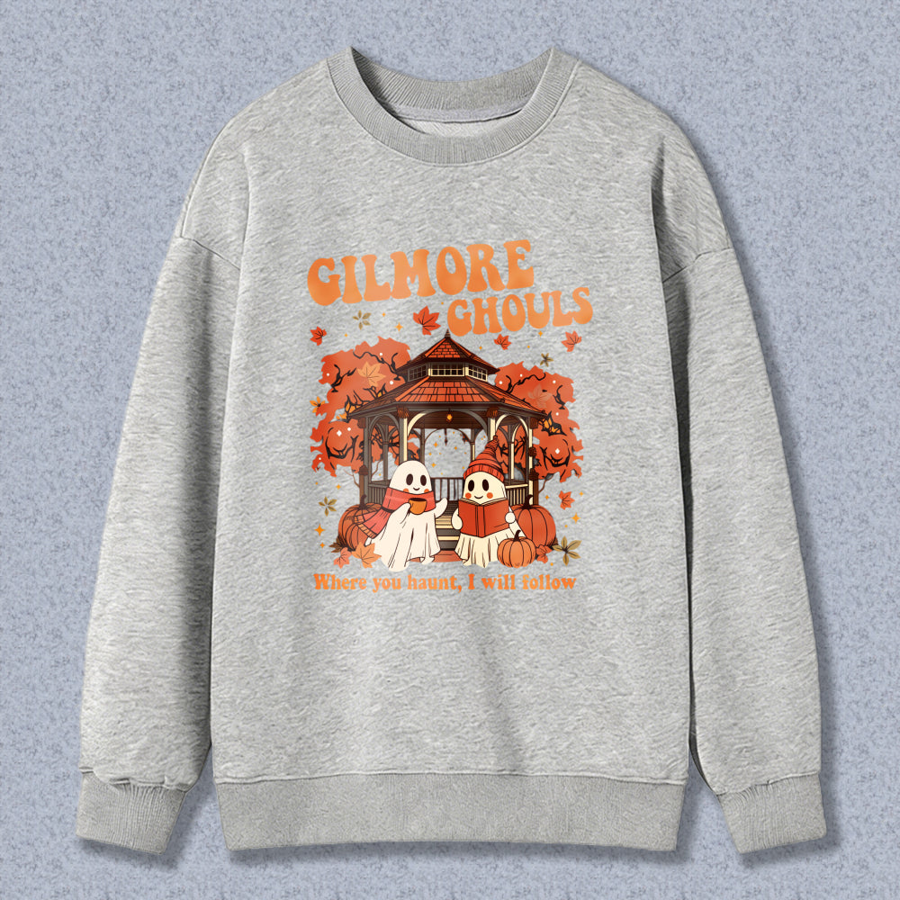Wardrobecart Gilmore Ghouls Halloween Ghosts Pumpkin Gazebo Autumn Leaves Unisex Classic Sweatshirt