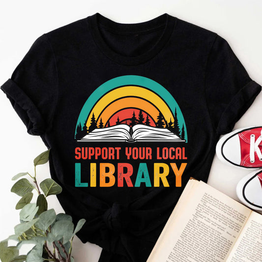 Wardrobecart Support Your Local Library Rainbow Book Forest Unisex Classic T-shirt