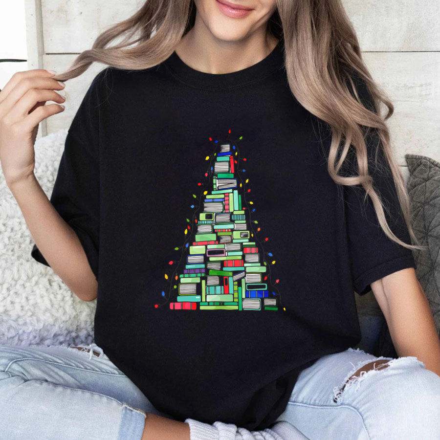 Wardrobecart Books Stacked Into Christmas Tree Shape Unisex Classic T-shirt