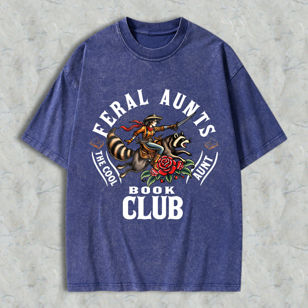 Wardrobecart Feral Aunts Book Club The Cool Aunt Unisex Washed T-shirt
