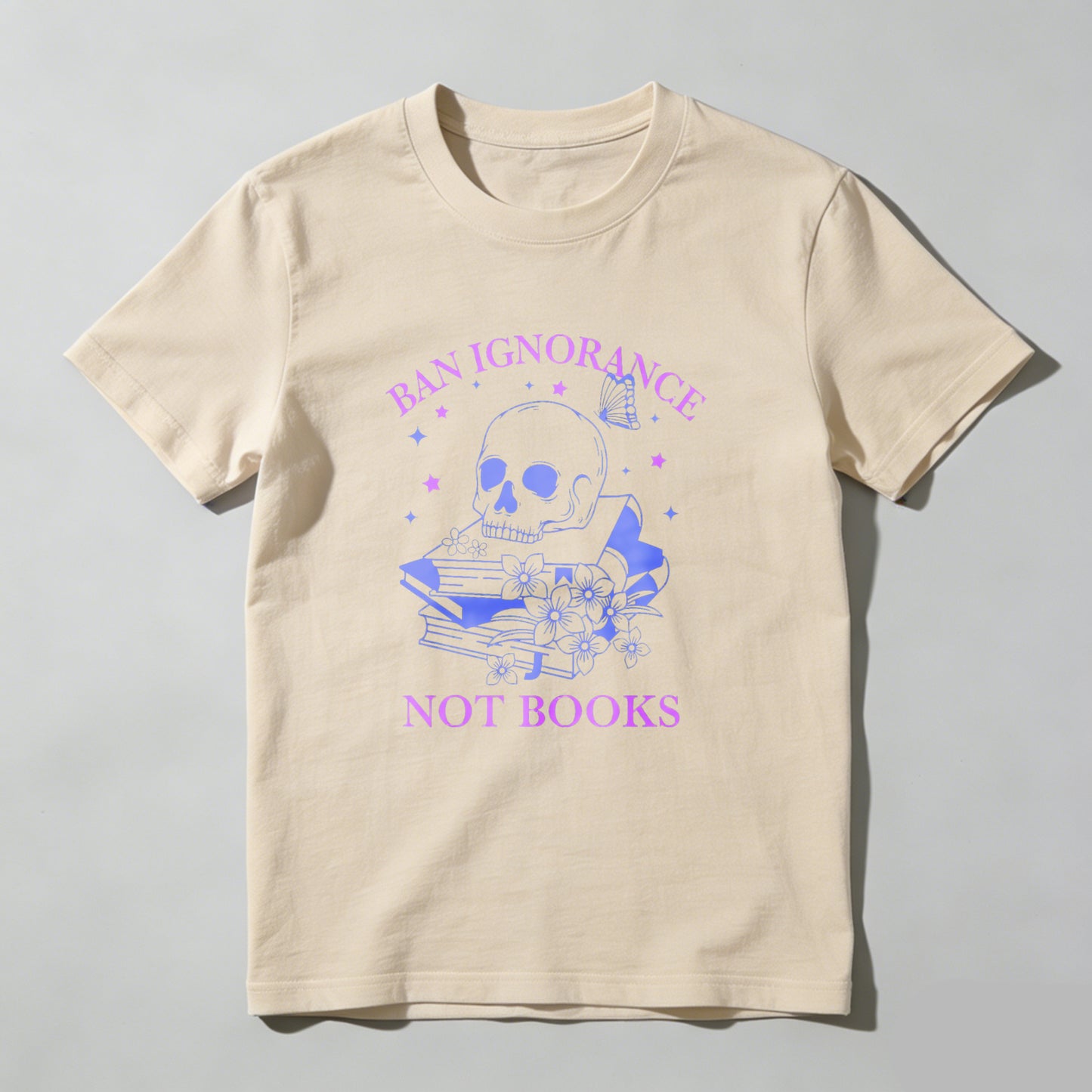 Wardrobecart Ban Ignorance Not Books Skull Books Flowers Stars Unisex Classic T-shirt