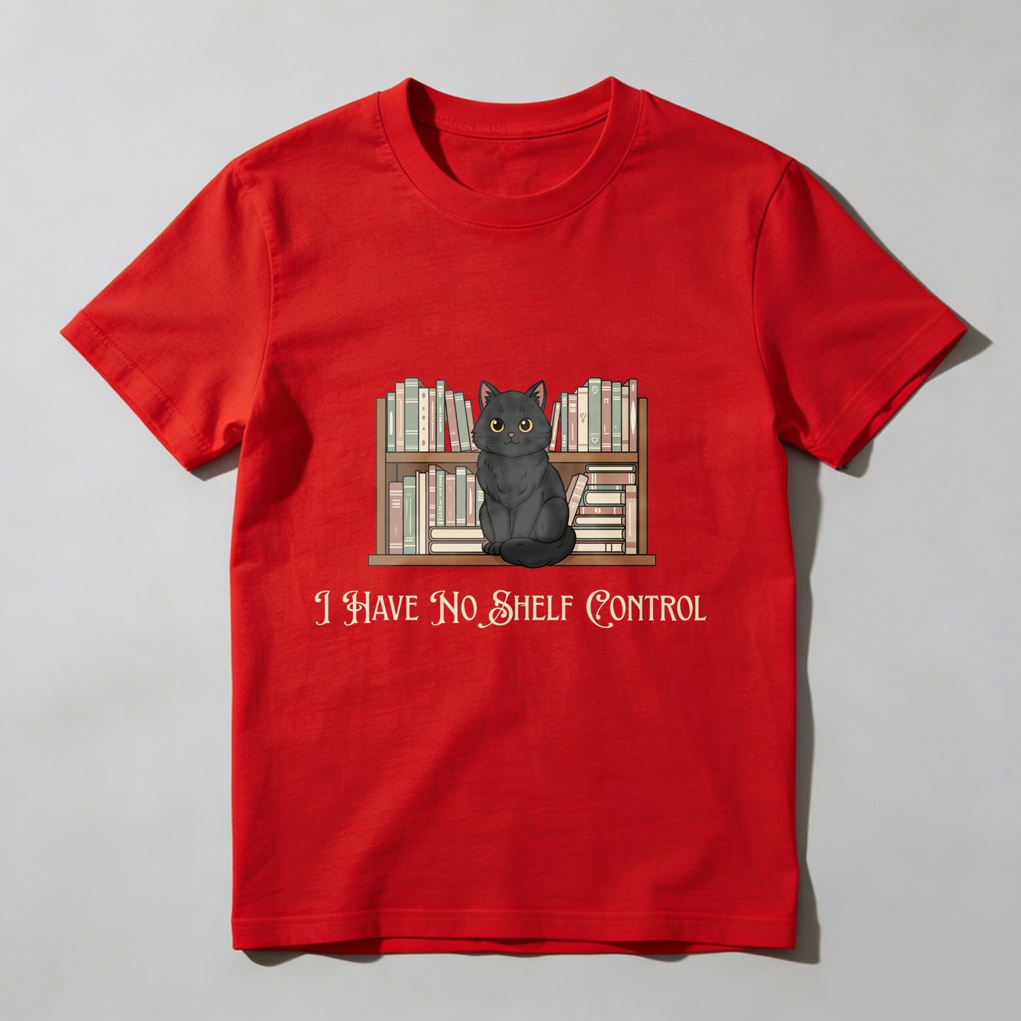 Wardrobecart Black Cat Sitting On Bookshelf I Have No Shelf Control Unisex Classic T-shirt