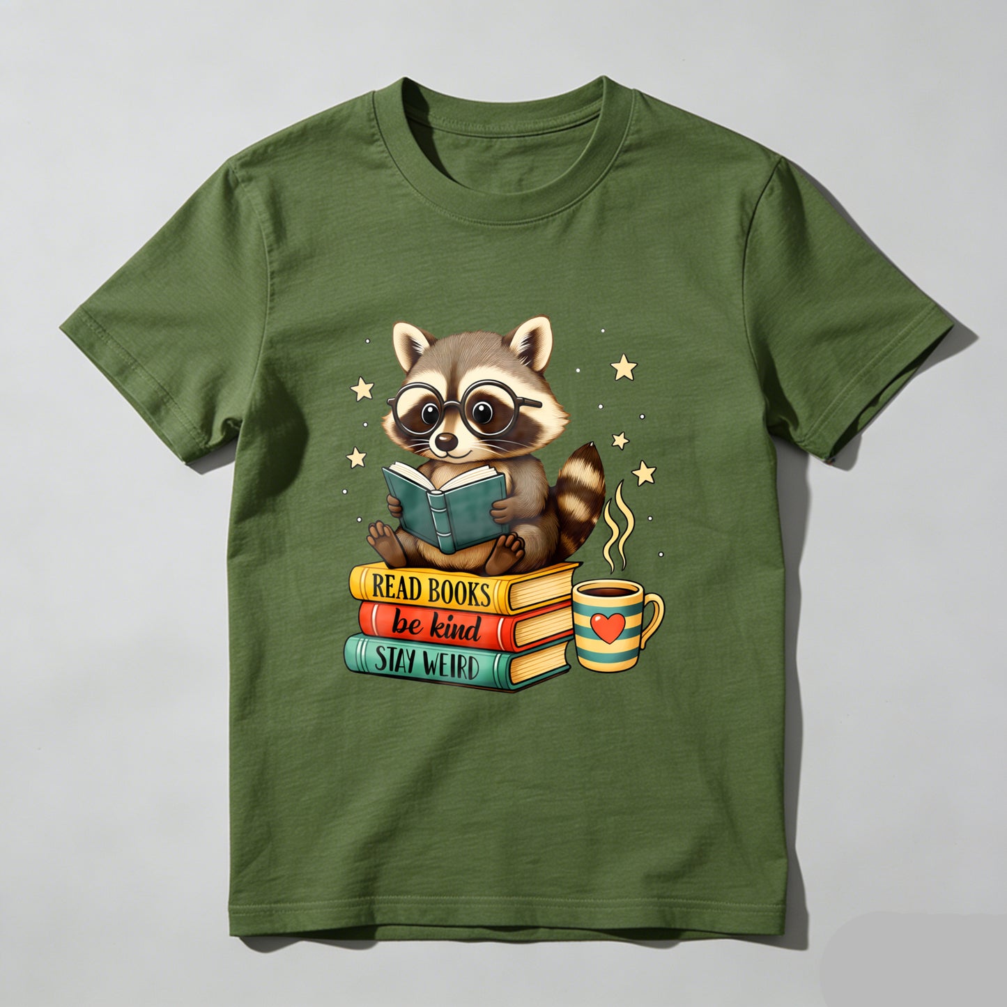 Wardrobecart Raccoon Reading Books With Coffee And Stars Unisex Classic T-shirt
