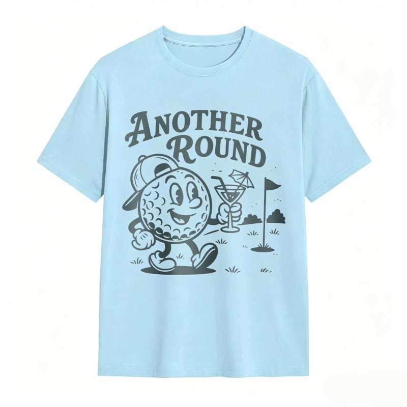 Golf Ball Character Holding Cocktail And Flag On Golf Course Another Round Text Unisex Classic T-shirt