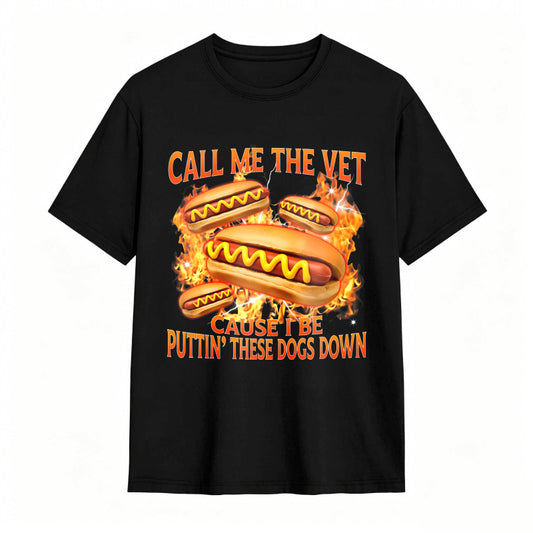 Funny Hot Dog Meme T-shirt With Call Me The Vet Phrase Perfect For Humor Fans