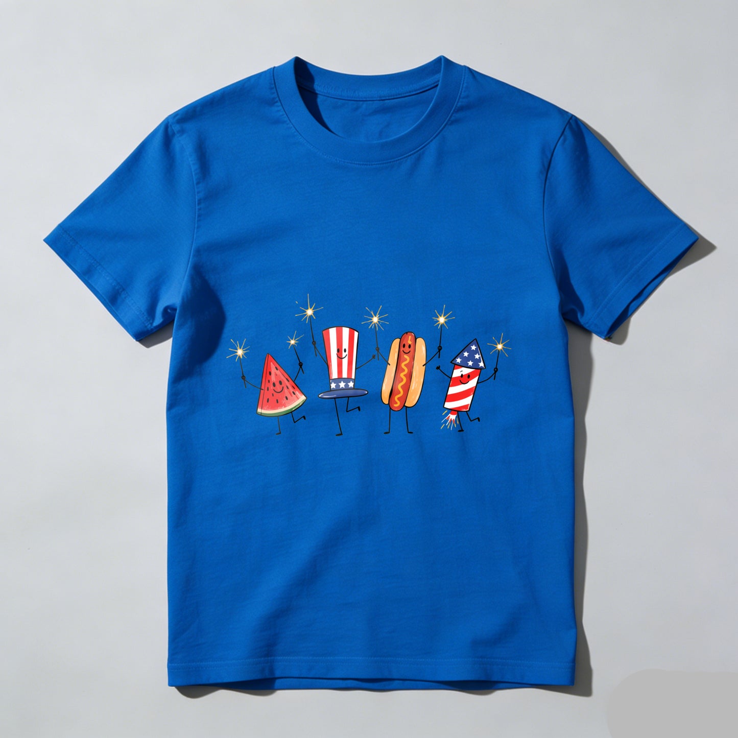 Watermelon Hotdog Firework Patriotic Doodle Fourth of July Shirt
