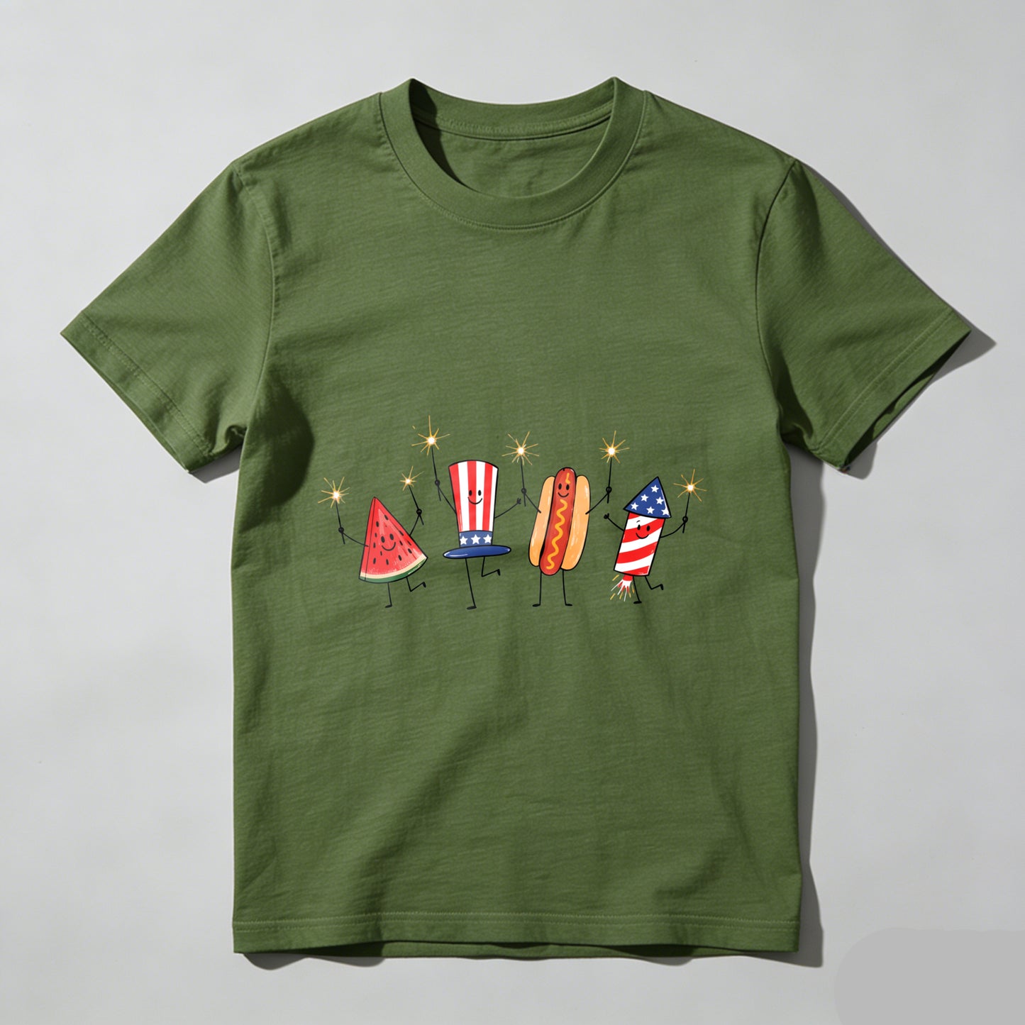 Watermelon Hotdog Firework Patriotic Doodle Fourth of July Shirt