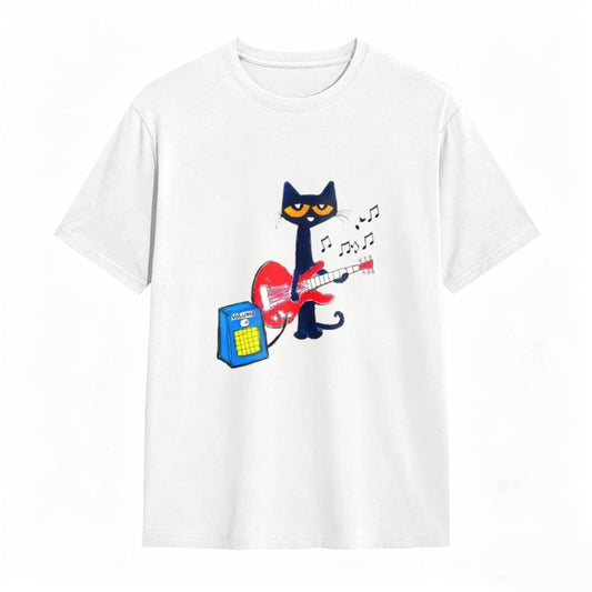 Pete the Cat Playing Guitar Funny Graphic Tee