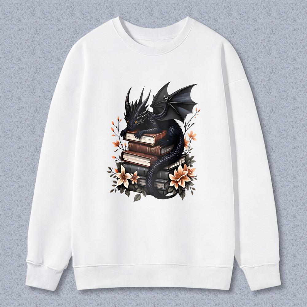 Wardrobecart Dragon And Books With Flowers Unisex Classic Sweatshirt