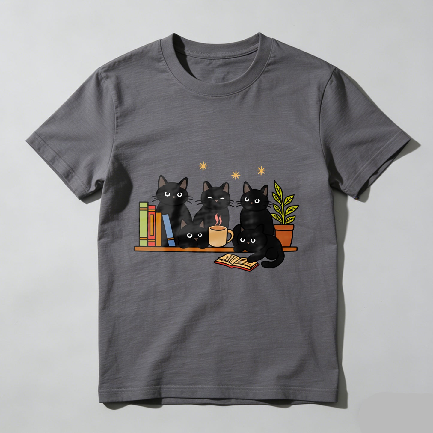 Wardrobecart Cats Books Coffee Plant Stars Unisex Classic T-shirt