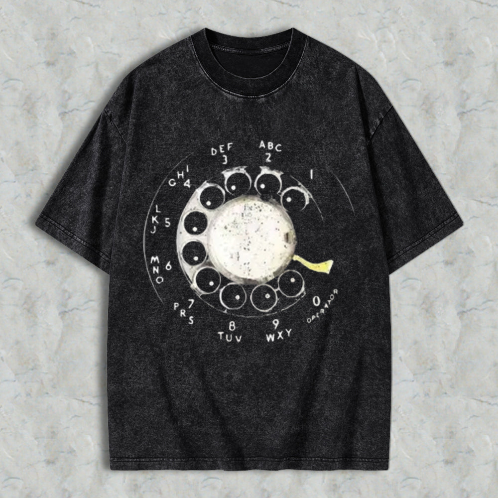 Vintage Rotary Dial Phone Pattern Unisex Washed T-shirt