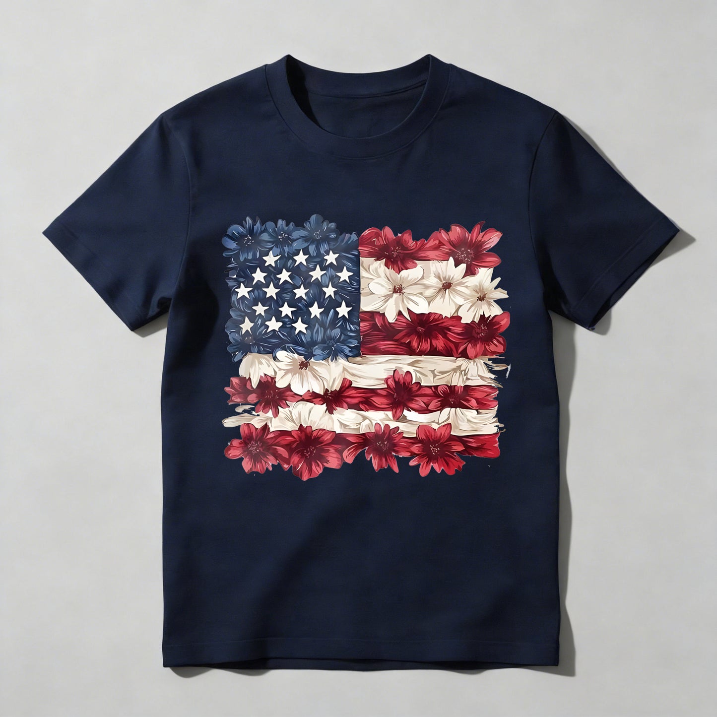 Floral American Flag Design T-shirt