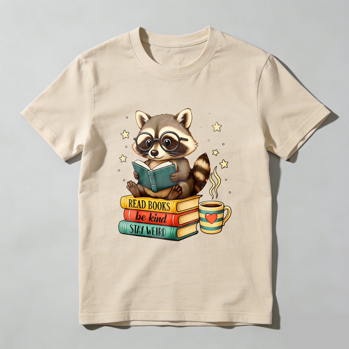 Wardrobecart Raccoon Reading Books With Coffee And Stars Unisex Classic T-shirt
